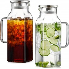 Netany 2 Pack 2 Liters/68 oz Square Glass Pitcher with Lid and Handle for Fridge, Iced Tea and Coffee Carafe Beverage Serveware, Heat Resistant Borosilicate Water Jug for Hot/Cold Drinks and Milk Netany 2 Pack 2 Liters/68 oz Square Glass Pitcher with Lid and Handle for Fridge, Iced Tea and Coffee Carafe Beverage Serveware, Heat Resistant Borosilicate Water Jug for Hot/Cold Drinks and Milk